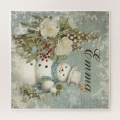 Gepersonaliseerde rustieke sneeuwman kerst legpuzzel (Horizontaal)