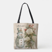 Gepersonaliseerde rustieke  sneeuwman kerst tote bag (Achterkant)