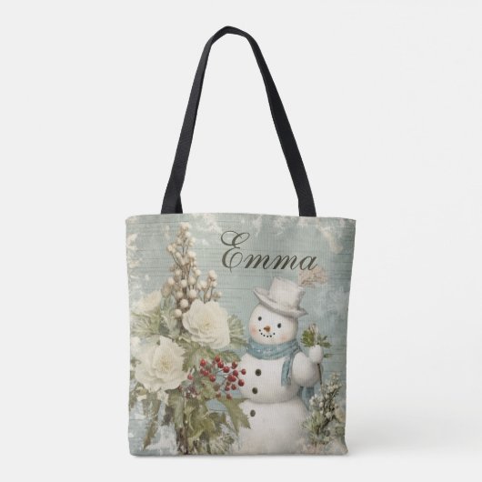 Gepersonaliseerde rustieke  sneeuwman kerst tote bag (Achterkant)