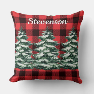 Gepersonaliseerde Rustieke Snowy Pines Red Buffalo Kussen