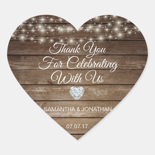 Gepersonaliseerde rustieke string verlichting hout hart sticker (Voorkant)