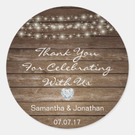 Gepersonaliseerde rustieke string verlichting hout ronde sticker