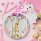 Gepersonaliseerde rustieke teddybeer papieren bordje (Feest)