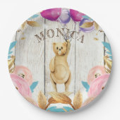 Gepersonaliseerde rustieke teddybeer papieren bordje (Voorkant)