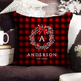 Gepersonaliseerde Rustieke Vakantie Krans Buffalo  Kussen