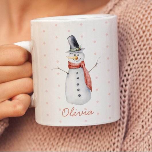 Gepersonaliseerde Rustieke Waterverf Snowman Laat  Mok