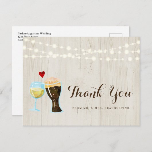Gepersonaliseerde rustieke wijn & bier bruiloft Da Briefkaart (Voorkant / Achterkant)