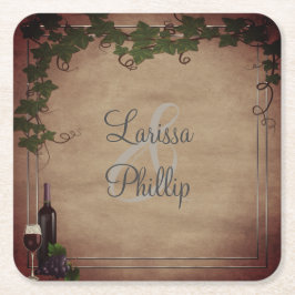 Gepersonaliseerde rustieke wijngaard bruiloft kartonnen onderzetters