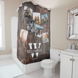 Gepersonaliseerde Rustige Wood Effect Monogram Douchegordijn