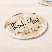 Gepersonaliseerde Rustische Schijf Dank u Wedding  Ronde Kartonnen Onderzetter (Gebogen)