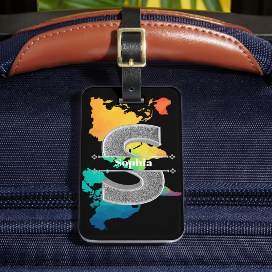 Gepersonaliseerde S Initiaal Silver Monogram Jouw  Bagagelabel (Voorkant Insitu 2)