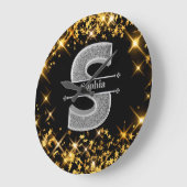 Gepersonaliseerde S Initiaal Silver Monogram Jouw  Grote Klok (Hoek)