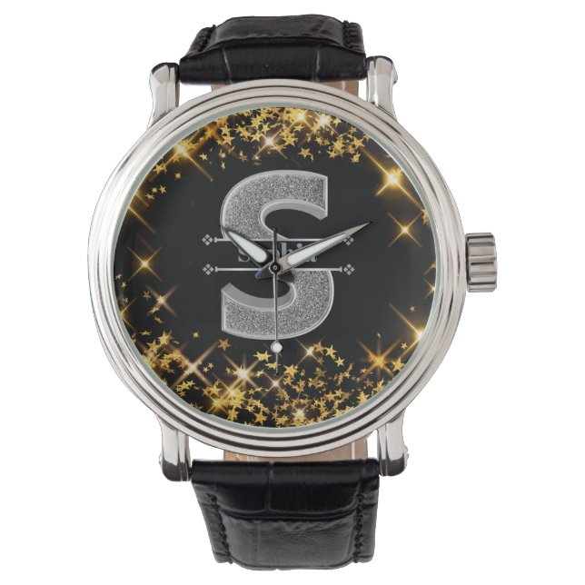 Gepersonaliseerde S Initiaal Silver Monogram Jouw  Horloge (Voorkant)