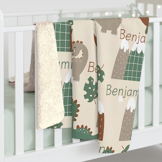 Gepersonaliseerde Safari Dinosaur Aangepaste naam  Sherpa Deken