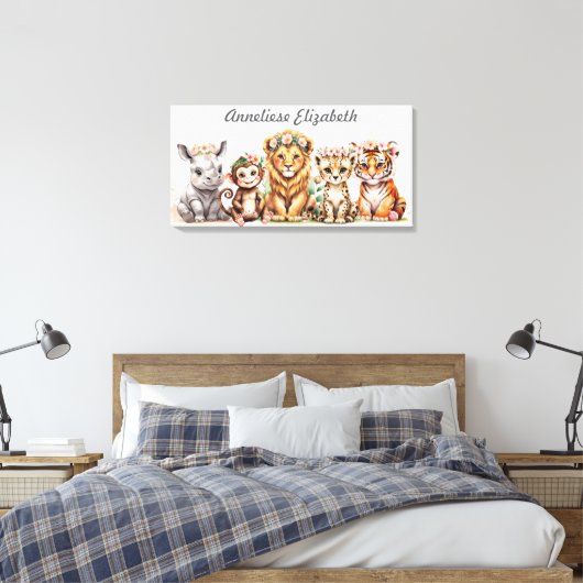 Gepersonaliseerde Safari Nursery Art Elegante Wate Canvas Afdruk (Insitu (Slaapkamer))