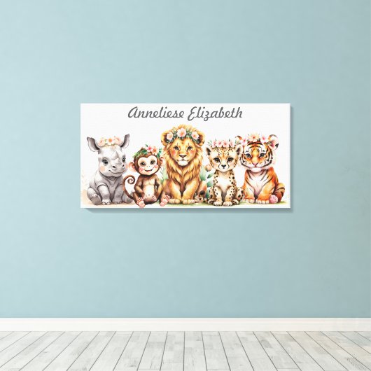 Gepersonaliseerde Safari Nursery Art Elegante Wate Canvas Afdruk (Insitu (Houten vloer))