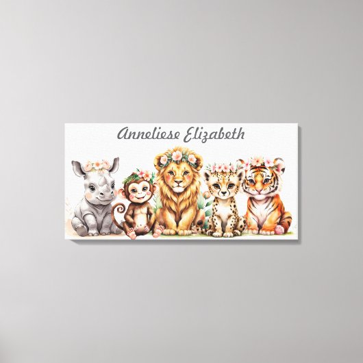 Gepersonaliseerde Safari Nursery Art Elegante Wate Canvas Afdruk (Voorkant)