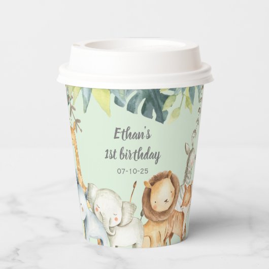 Gepersonaliseerde safari oerwouden - Munten verjaa Papieren Bekers (Achterkant)