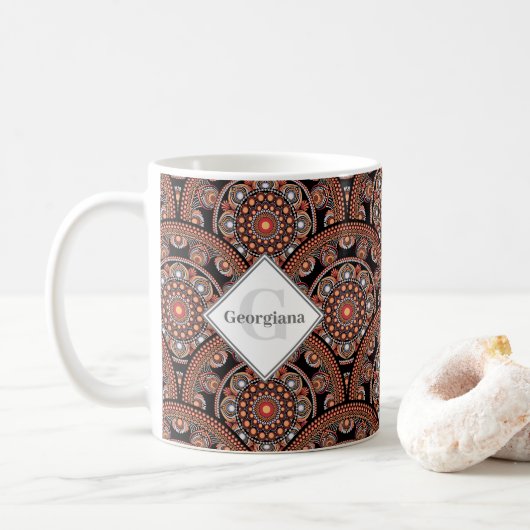 Gepersonaliseerde Safari Sunset Bohemian Mandala S Koffiemok (Met donut)