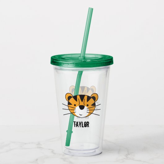 Gepersonaliseerde Safari Tiger Illustratie verjaar Acryl Drinkbeker (Achterkant)