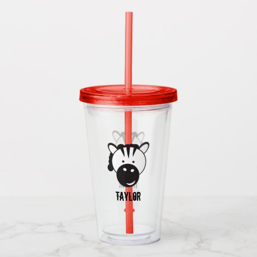 Gepersonaliseerde Safari Zebra Illustratie verjaar Acryl Drinkbeker (Voorkant)