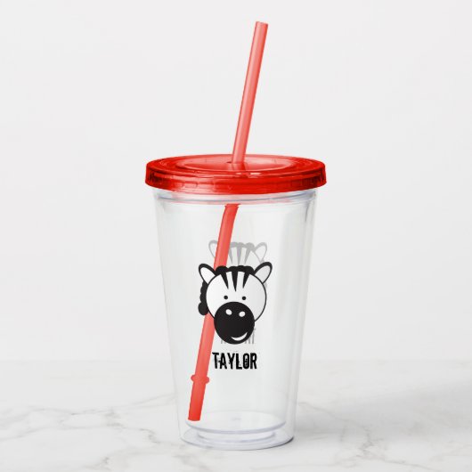 Gepersonaliseerde Safari Zebra Illustratie verjaar Acryl Drinkbeker (Achterkant)