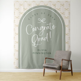 Gepersonaliseerde Sage Bow Congrats Afstudeerder F Wandkleed