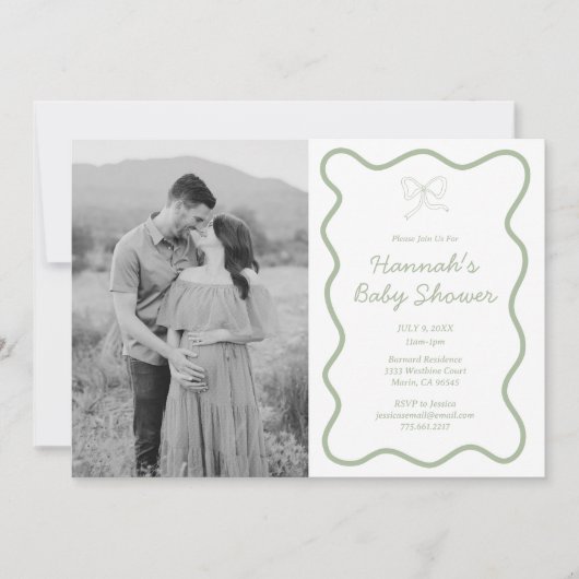 Gepersonaliseerde Sage Green Baby shower uitnodigi Kaart (Voorkant)