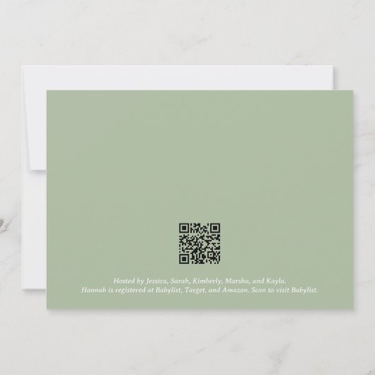 Gepersonaliseerde Sage Green Baby shower uitnodigi Kaart (Achterkant)