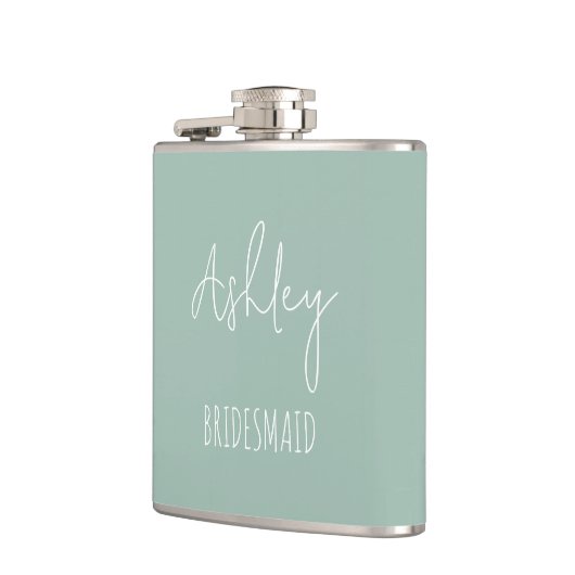 Gepersonaliseerde Sage Green Best Bridesmaid Gifte Heupfles (Links)