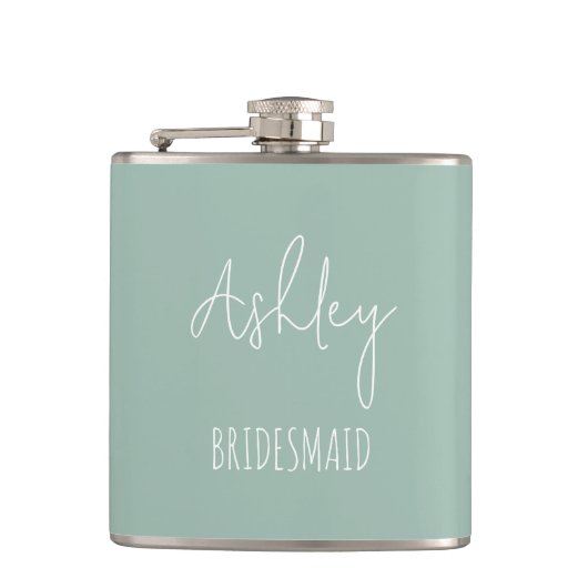 Gepersonaliseerde Sage Green Best Bridesmaid Gifte Heupfles (Voorkant)