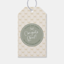 Gepersonaliseerde Sage Green Bow Girly Afstuderen Cadeaulabel