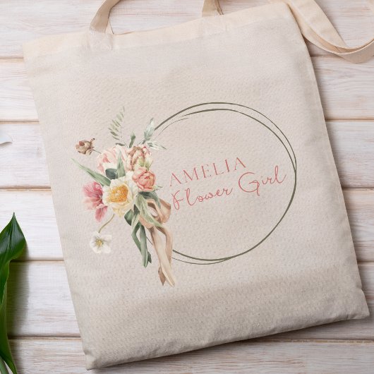 Gepersonaliseerde Sage Green & Dusty Roos Bloemenm Tote Bag