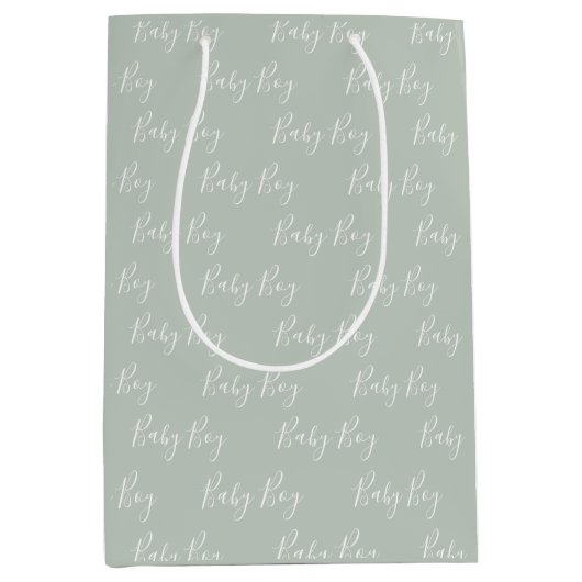Gepersonaliseerde Sage Green Elegant Baby Boy Medium Cadeauzakje (Voorkant)