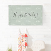 Gepersonaliseerde Sage Green Elegant Name Birthday Spandoek (Insitu)