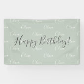 Gepersonaliseerde Sage Green Elegant Name Birthday Spandoek (Horizontaal)