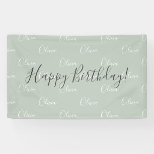 Gepersonaliseerde Sage Green Elegant Name Birthday Spandoek