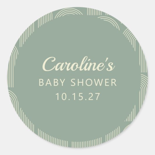 Gepersonaliseerde Sage Green Mod Geometrisch Baby  Ronde Sticker (Voorkant)
