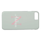 Gepersonaliseerde Sage Green Monogram roze Case-Mate iPhone Case (Achterkant (Horizontaal))