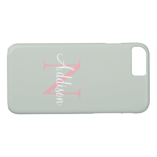 Gepersonaliseerde Sage Green Monogram roze Case-Mate iPhone Case (Achterkant (Horizontaal))