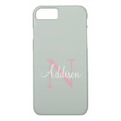 Gepersonaliseerde Sage Green Monogram roze Case-Mate iPhone Case (Achterkant)