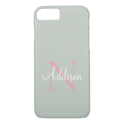 Gepersonaliseerde Sage Green Monogram roze Case-Mate iPhone Case (Achterkant)