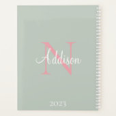 Gepersonaliseerde Sage Green Monogram roze Planner (Achterkant)