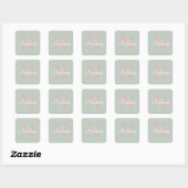 Gepersonaliseerde Sage Green Monogram roze Vierkante Sticker (Vel)