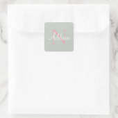 Gepersonaliseerde Sage Green Monogram roze Vierkante Sticker (Tas)