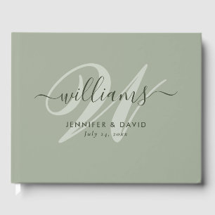 Gepersonaliseerde Sage Green Monogram Weddenschap  Gastenboek