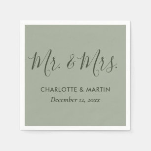Gepersonaliseerde Sage Green Mr. en Mrs Wedding Servet
