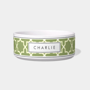 Gepersonaliseerde Sage Green & White Star Patroon Voerbakje