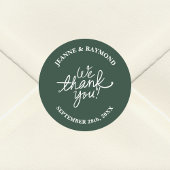 Gepersonaliseerde Sage Green Wij danken u bruiloft Ronde Sticker