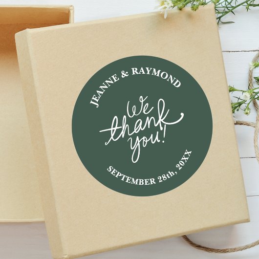 Gepersonaliseerde Sage Green Wij danken u bruiloft Ronde Sticker